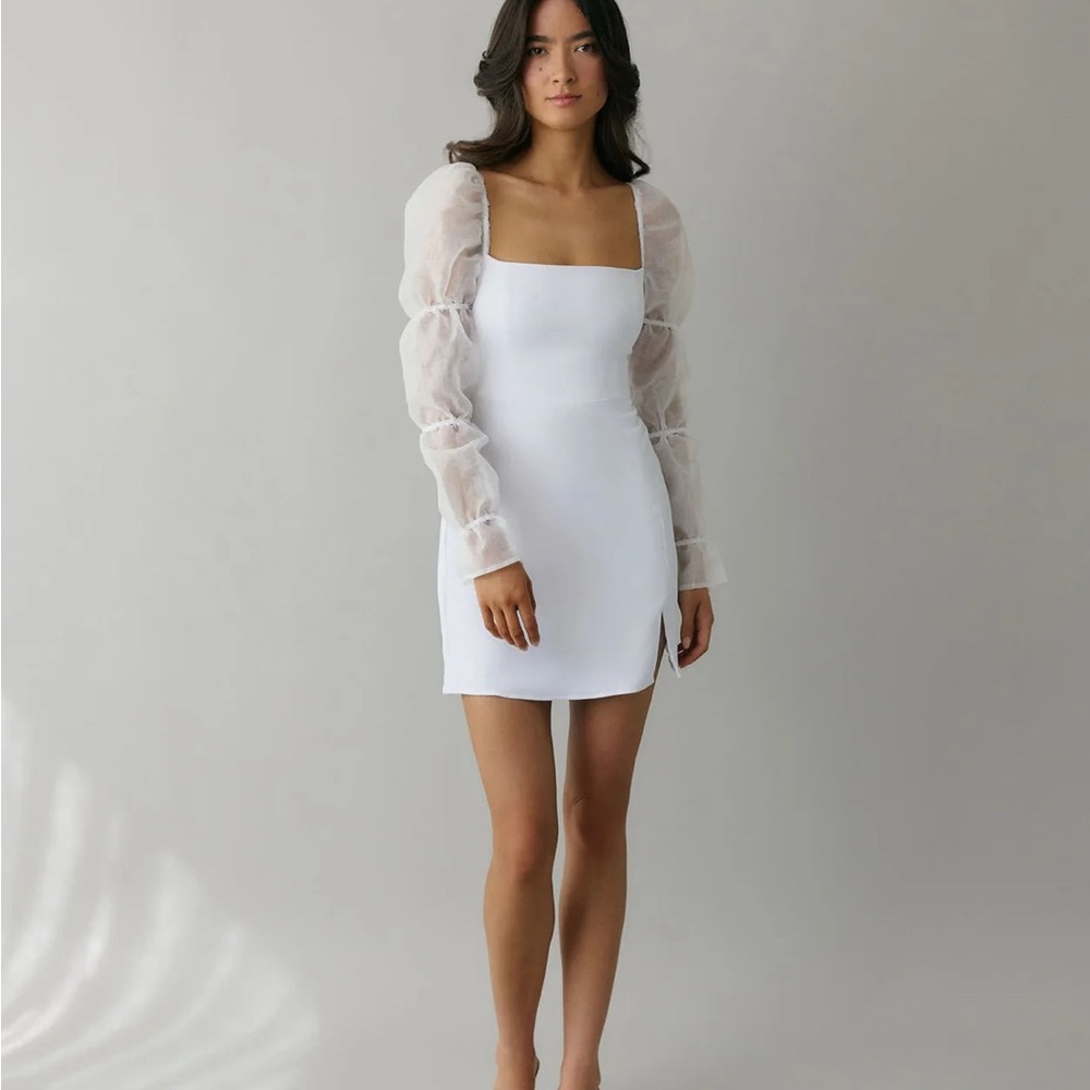 Park & Fifth White Dress with Sheer Sleeves
